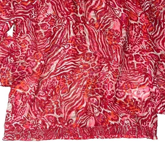Lucky Brand Boho Chiffon Red Animal Print Blouson Womens Size S Elastic Waist - Picture 2 of 8